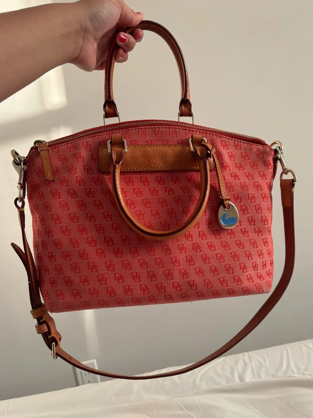 Dooney & Bourke Strawberry Pink Logo Canvas & Leather Satchel Crossbody Bag